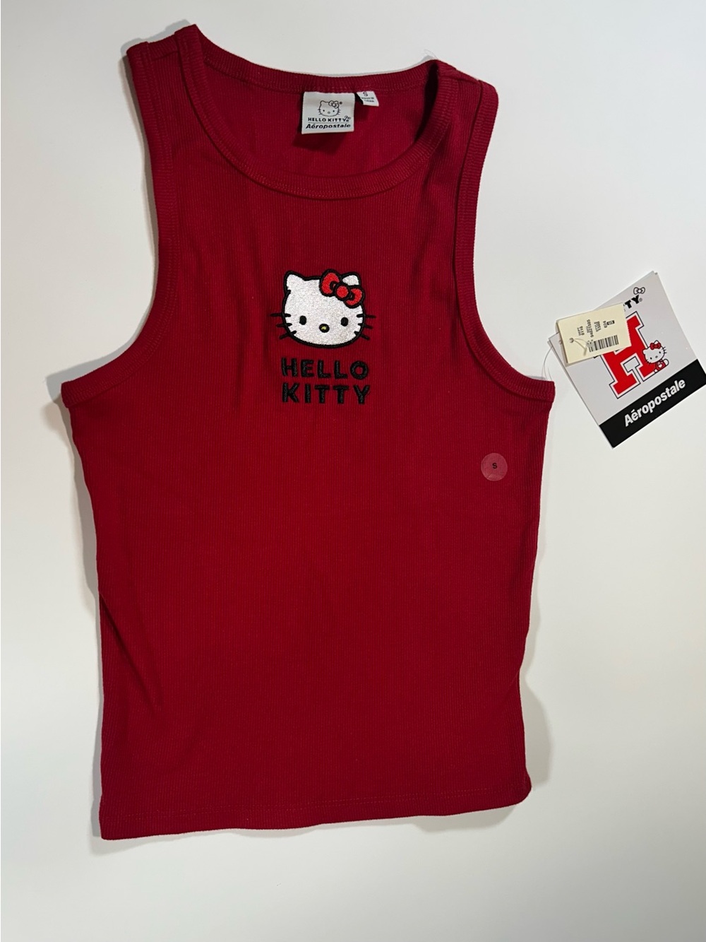 Hello Kitty x Aeropostale Red Embroidered Ribbed Tank Top Size Small